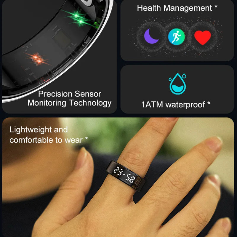  Smart Ring Men Women Display Screen Gesture Swipe Video Smartring Waterproof Heart Rate Sleep Monitor Qring for Android IOS